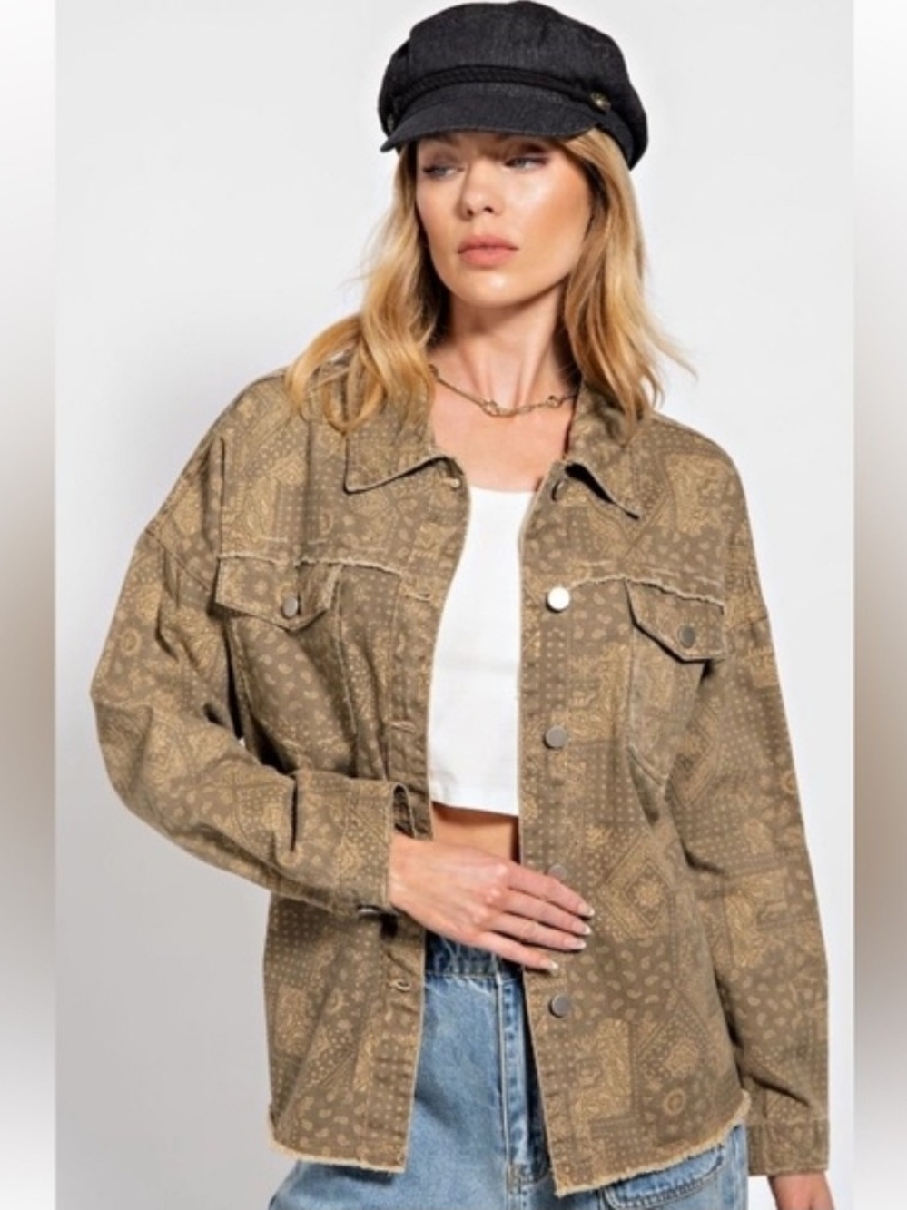 Easel Paisley Washed Denim Shacket /Jacket